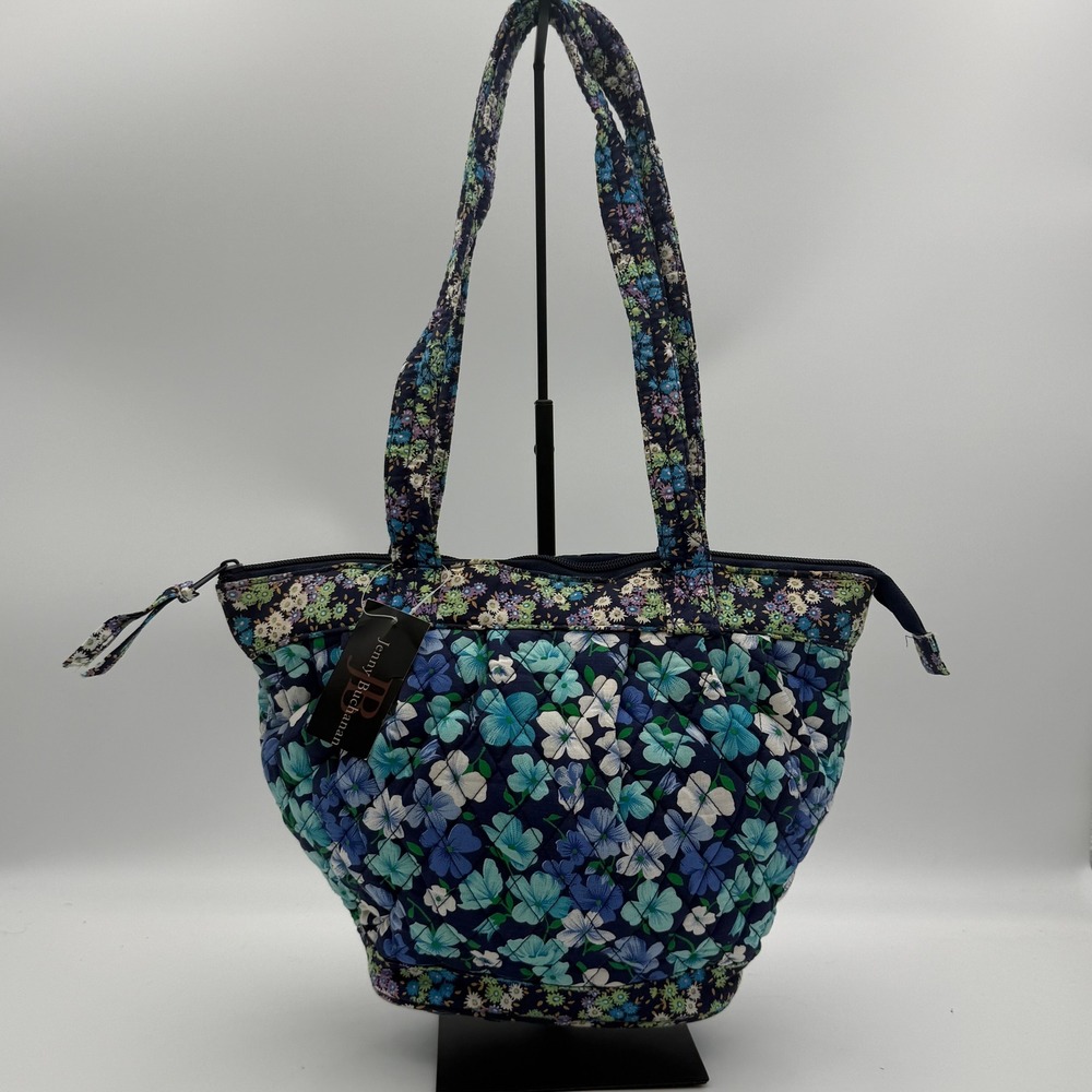 Jenny Buchanan Quilted Floral Shoulder Bag Blue White Cotton Tote NWT
